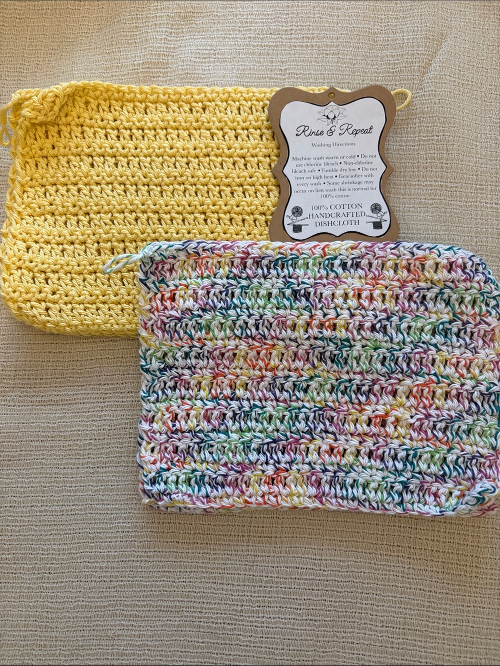 Handcrafted Cotton Dishcloths - Yellow & Multicolor